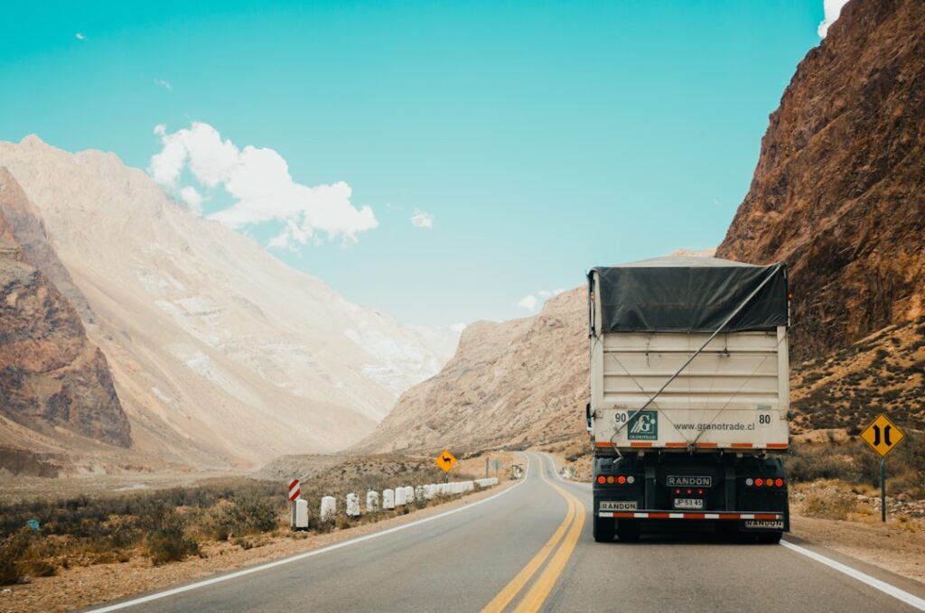 truck in between the mountains